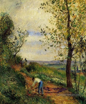 paysage avec un homme qui creuse 1877 Camille Pissarro Peinture à l'huile